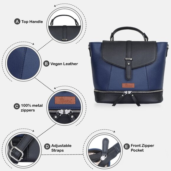 Ladies' Blue Colour Vegan/PU Leather Backpack – Stylish Daypack with Top Handle - Picture 4 of 10